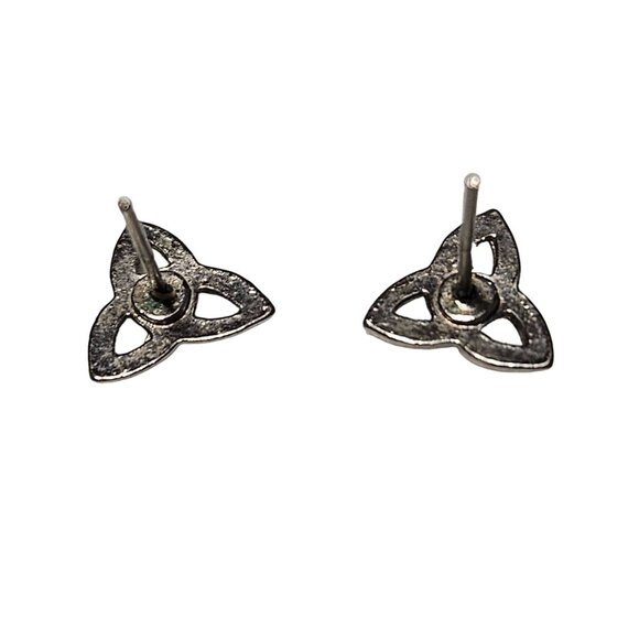 Celtic Trinity Knot Silver Tone Triangle Stud Earrings Fashion Jewelry Women - Picture 2 of 3